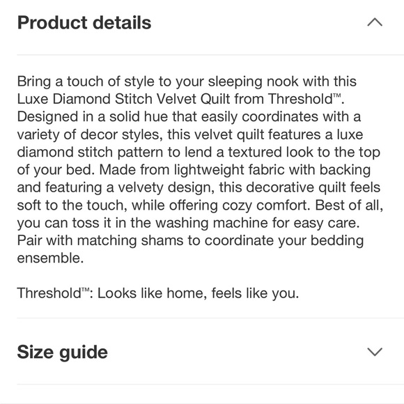 Threshold King Luxe Diamond Stitch Velvet Quilt. Camel - Picture 6 of 9